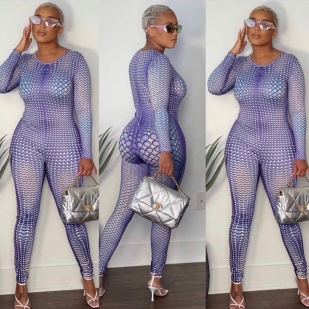 Boutique | Purple Patterned Jumpsuit